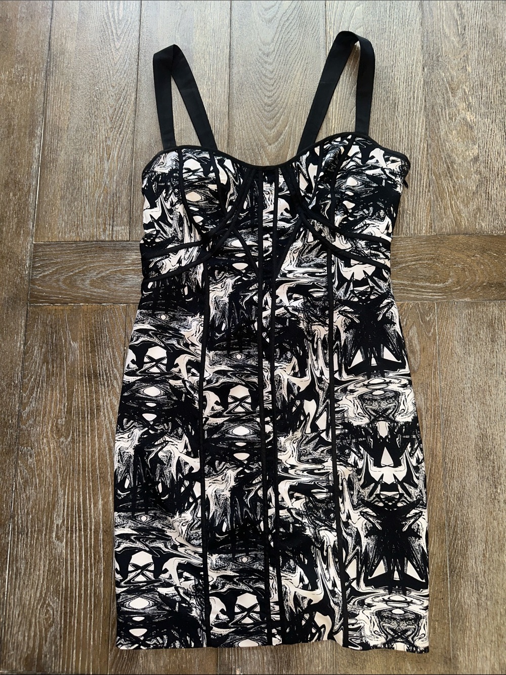 Factory by Erik Hart Black White Abstract Print Corset Mini Dress Size 6